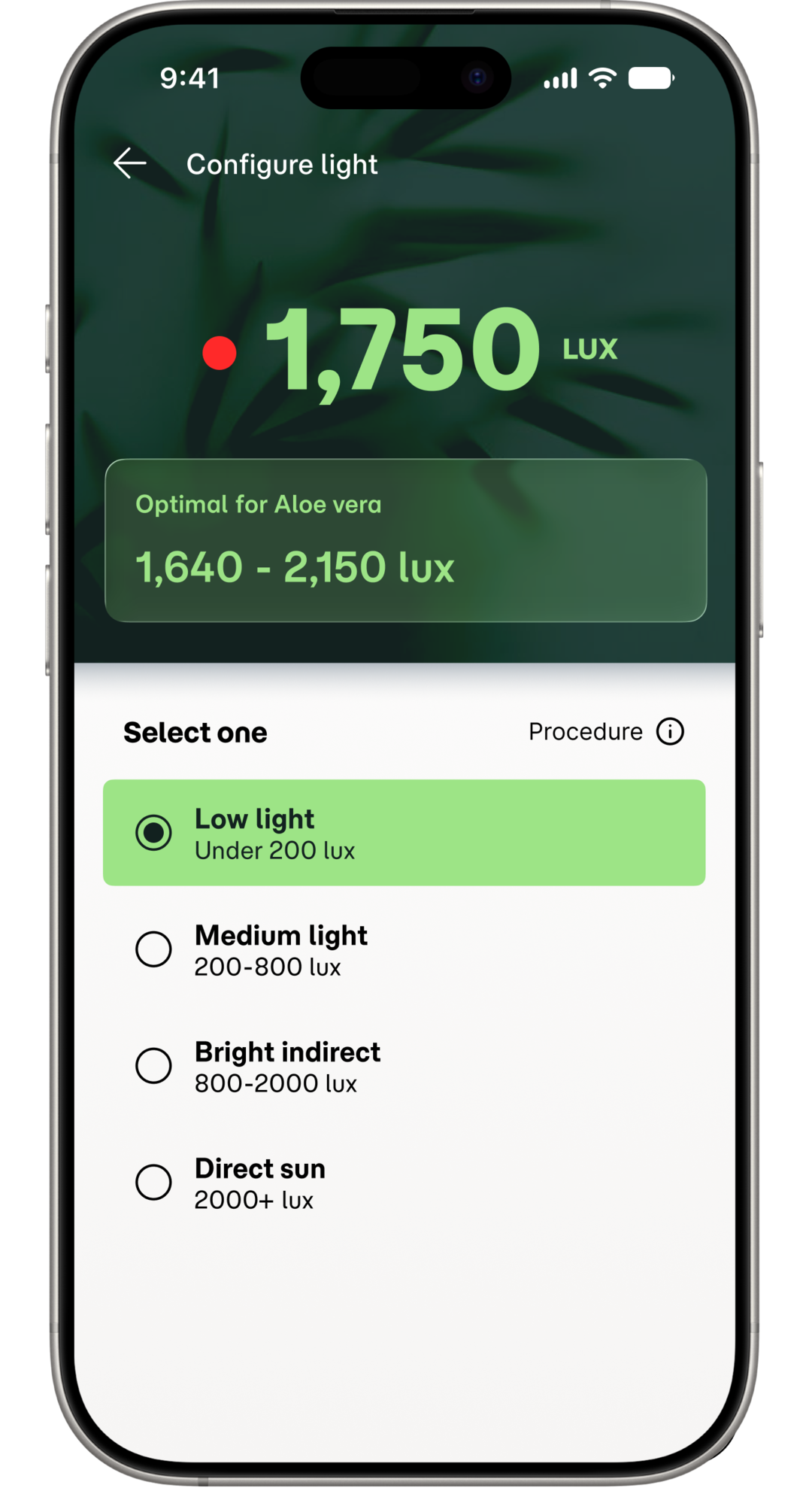 Screenshot of the guided light metering feature